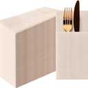 50 Pieces Pocket Linen Napkins, Disposable Airlaid Paper Prefolded Dinner Napkins with Built in Flatware Pocket for Silverware Wedding Party(Beige)