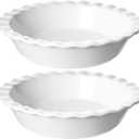 LE TAUCI Ceramic Pie Pans Plate for Baking, 9 inch Deep Dish Baking Dish, 52 ounce Bakeware for Apple Pecan Pie, Set of 2, White