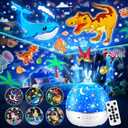 One Fire Dinosaur Night Light Projector, with 15 Films & Bluetooth Music and Remote-Controlled Dino Night Light, Rechargeable Star Projector for Kids, Dino Decor Dinosaur Gifts for Boys.