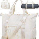 Gym Bag with Yoga Mat Holders, Carry On for Pilates Women & Men with Laptop & Shoe Compartment Large Duffle Travel Weekender Tote with Key Ring Clip Personal Item Workout, Easy to Clean - Beige