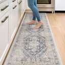 DEXI Kitchen Floor Mats Anti Fatigue, 23x86 Large Long Cushioned Vintage Runner Rug Waterproof, Standing Comfort Memory Foam Padded for Front Sink Laundry Office, White