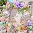 Tea Party Decorations, 154Pcs Tea Party Balloon Arch Garland Kit with Pastel Pink Yellow Green Balloons Teapot Butterfly Foil Balloon for Girls Birthday Let's Par Tea Spring Garden Party Decorations