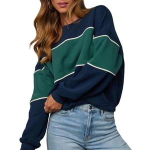 LEEDYA Womens Long Sleeve Sweatshirts Oversized Crewneck Color Block Pullover Top Casual Lightweight Blouse Tops (Blue, S)