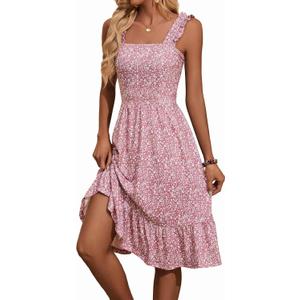 ZABERRY Womens Summer Midi Dress 2025 Elastic Straps Square Neck Cute Floral Flowy A-line Sundresses for Women XL ZABERRY Womens Summer Midi Dress 2025 Elastic Straps Square Neck Cute Floral Flowy A-line Sundresses for Women XL