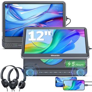 GOnavidio 12" Dual Car DVD Players with HDMI Input, Headrest DVD Players for Car with Headphones, 5-Hour Battery, 1366 * 768 Screen Mirroring, USB/TF Reader, MP4/MKV (NB1021B-A08)