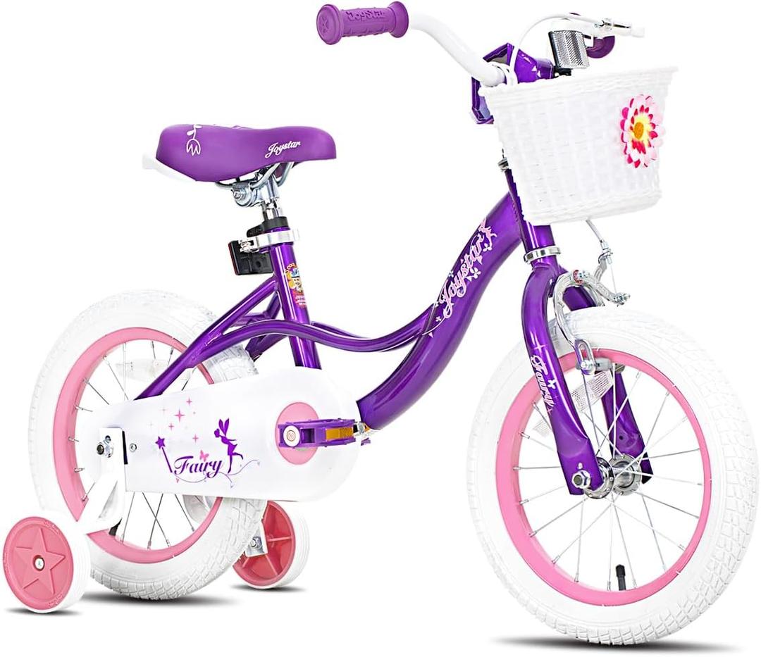 JOYSTAR Fairy Girls Bike for Toddlers and Kids Ages 2-8 Years Old, 12  Inch Kids Bike with Training Wheels, Handbrake and Basket, Toddler Girl Bike, Children Bicycle