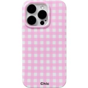 Phone Case for iPhone 15 Pro Max Case Cute Lattice Stylish Aesthetic Pattern Girly Women Design Glossy Shockproof Protective Cover for iPhone 15 Pro Max-Pink
