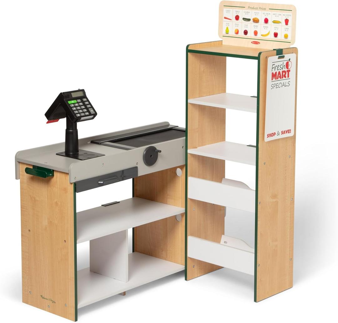 Melissa & Doug, Fresh Mart Pretend Grocery Store, Kids Cash Register with Scanner, Shelves, & Conveyor Belt, Kids Toys for Girls & Boys, 41.9 X 18.9 X 7.9