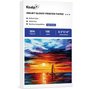 Koala Glossy Thin Inkjet Paper 8.5X14 Inches 100 Sheets 30LB Legal Size Printer Paper Compatible with Inkjet Printer Use DYE INK 115gsm (8.5"X14")