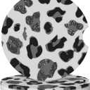 GACCAP Car Coasters for Cup Holders, 2 Pack Absorbent Ceramics Anti Slip Universal 2.56 Inch Car Cup Coaster for Women Men, Car Interior Accessories - Black Grey Leopard Cheetah Print