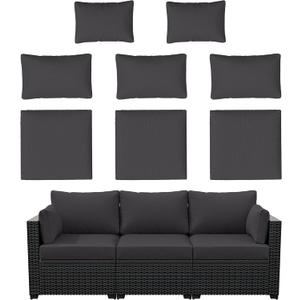 8p Outdoor Cushion Slipcovers Outdoor Patio Cushions Covers Replacement Waterproof with Zipper for 3-Seat Outdoor Rattan Sofa Patio Furniture Cushion Covers Grey, Covers Only