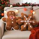 Thyle 2 Pcs Christmas Gingerbread Man Snowflake Throw Pillows Plush Throw Pillow Decorations for Christmas Xmas Winter Holiday Party Home Couch Sofa Bed Seasonal Cushion Gift