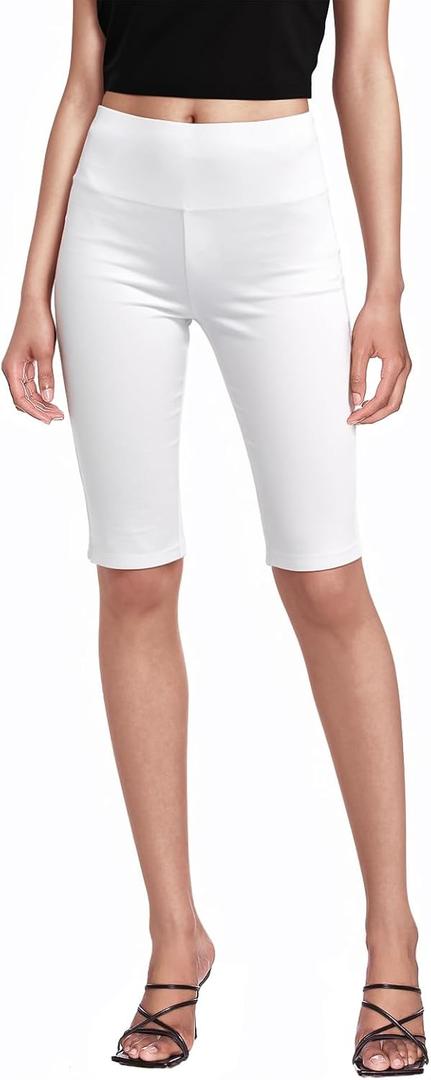 Hybrid & Company Womens Super Comfy Stretch Pull On Millennium Twill Capri Shorts (X-Large, Bermuda-white)