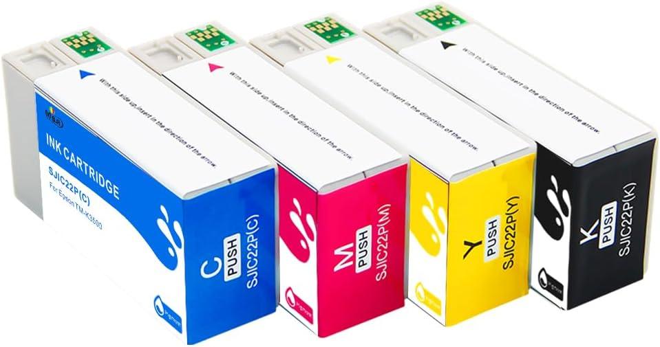 MS.R SJIC22P Remanufactured Ink Cartridge Replacement for SJIC22P to use with C3500 TM-C3500 Inkjet Color lables Printer(4 Pack)