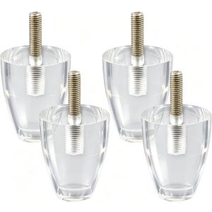 Clear Acrylic Furniture Legs, 2.8 Inch Height Lucite Sofa Feet with M10 Bolt & Flange Nut, Modern Cabinet Risers for Table, Couch, Bookcase, Nightstand, 4Pcs Replacement Legs