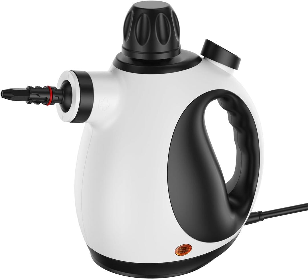 Handheld Steam Cleaner, Pressurized Steam Cleaner with 9pcs Accessories & Safety Lock (350ml White)
