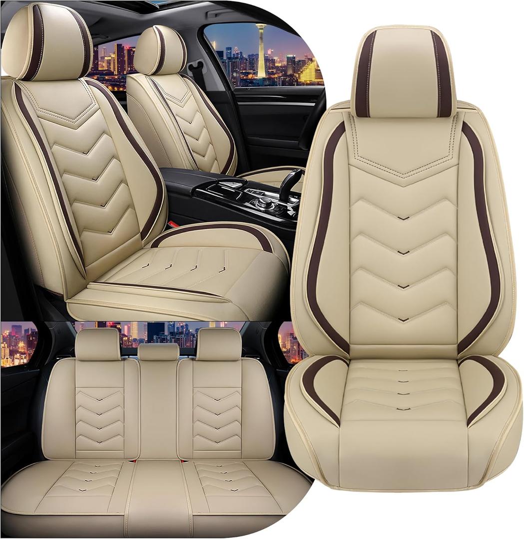 Car Seat Covers for Honda Civic 2000-2026, Stylish Sport Seat Cover, Premium Nappa Leather Car Seat Cover. Automobile Seat Covers Sets.(Standard 5 Seats/Beige)