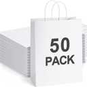 BagDream White Gift Bags 10x5x13 50Pcs Large Kraft Paper Bags with Handles Bulk for Shopping, Merchandise, Retail, Grocery, Party Favor 100% Recyclable Paper Sacks