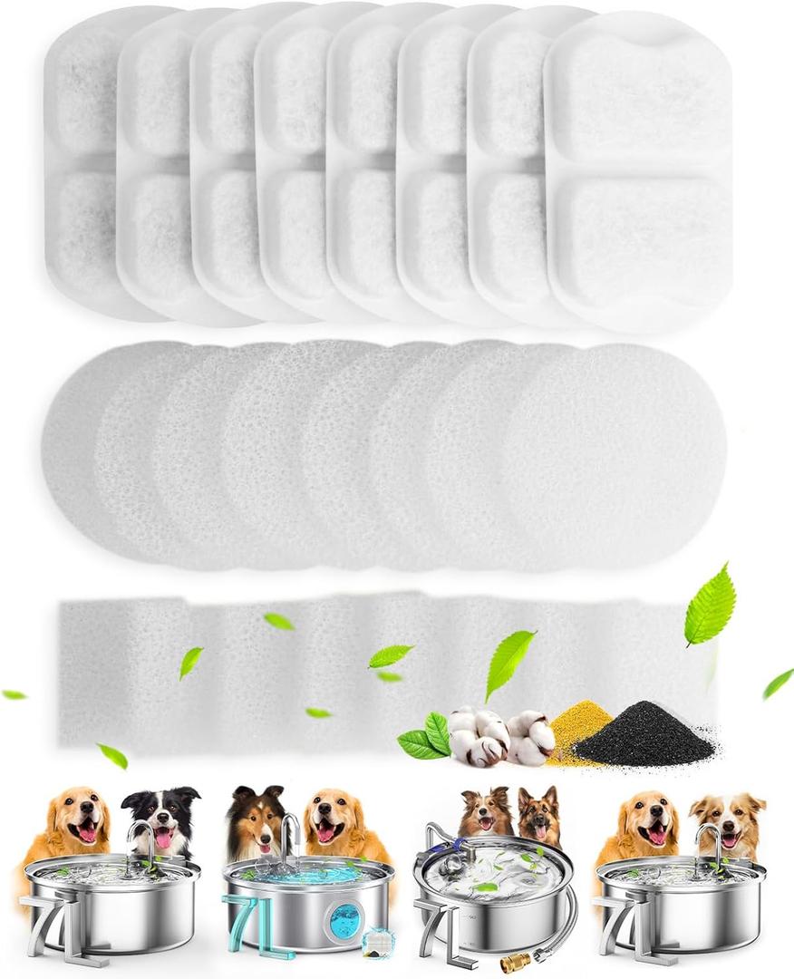 oneisall Dog Water Fountain for Large Dogs, 7L/230oz/1.8G Stainless Steel Dog Fountain Super Quiet with Triple Filtration, Great for Large Dogs Cats and Multi-Pet Home (8 Set Filters for 7L Dog Fountain)