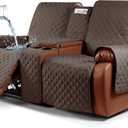 Ruaozz Waterproof Recliner Loveseat Cover with Console, Non-Slip Couch Cover Pet Cover for Double Recliner Split Sofa Cover with Elastic Straps for Kids, Dogs, Pets (Brown, 2 Seater)