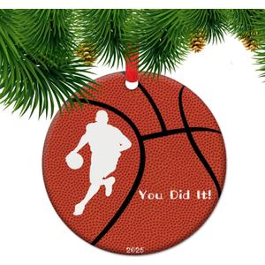 You Did It - Basketball Christmas Ornament - Basketball Lover Gift for Kids, Team Players & Coaches - Basketball Themed Holiday Decor, Sports Fan Tree Ornament (C08)