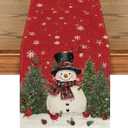 Artoid Mode Snowman Christmas Birds Trees Table Runner, Seasonal Winter Xmas Holiday Kitchen Dining Table Decoration for Indoor Outdoor Home Party Decor 13 x 108 Inch (Red)