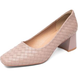 NEWBELLA Women’s Patent Square Toe Pumps - Low Chunky Block Heel Dress Shoes for Office, Party & Daily Wear