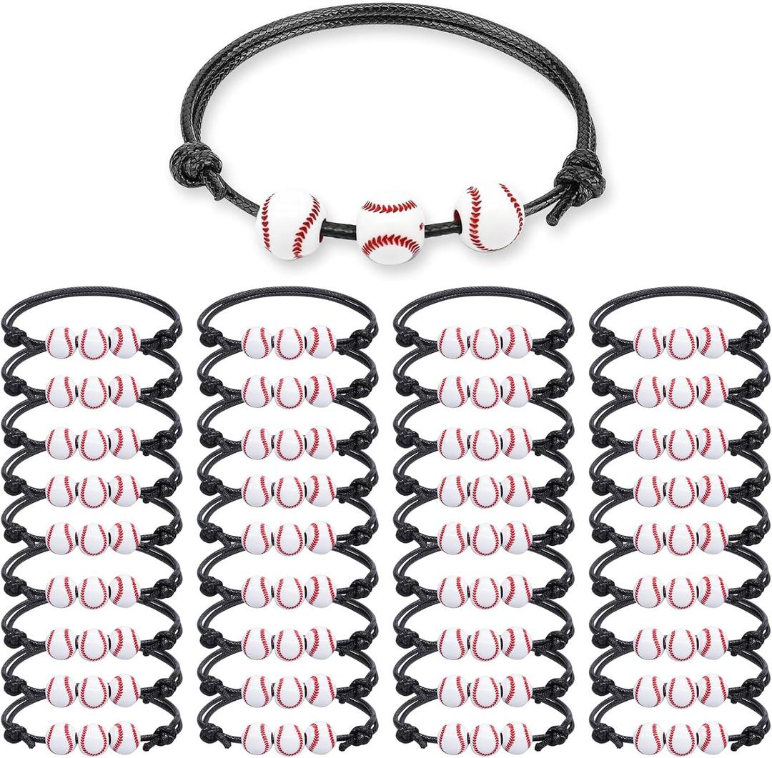 Baseball Party Favors Baseball Gifts - 36PCS Charm Baseball Bracelets, Adjustable Sport Wristbands with Bead Balls - Team Theme Birthday Gift for Teens and Adults