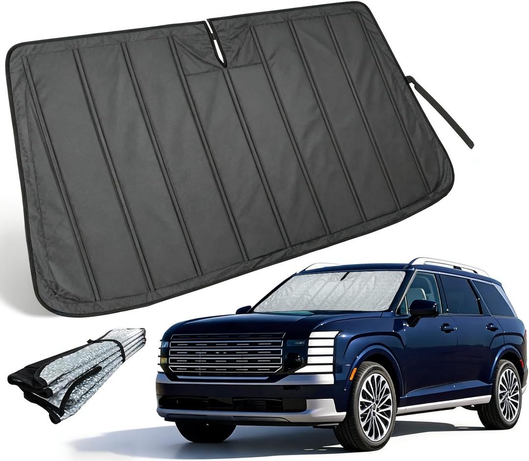 Thickened Windshield Sun Shade for Hyundai Palisade 2020-2026 | Accordion Front Window Sunshade Aluminum Reflective UV Protection Shield, Foldable Sun Visor with Storage Bag Car accessories