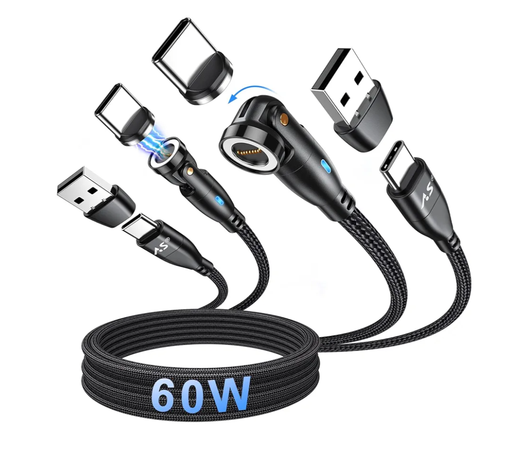 A.S Gen3 USB Magnetic Charging Cable 60W[2 Pack,6.6ft/6.6ft] - USB C to USB C Magnet Phone Charger Type C Cord - Support Data Syns Magnetic USB C Charging Cable for Phone 15/Samsung Galaxy/Laptop