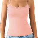 GKBK Built in Bra Womens Padded Lace Tank Tops Double Lined Spaghetti Strap Fitted Layering Club Night Party Cami Shirt (Pink, M)