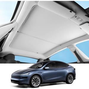 LUCKEASY 2PCS Sunroof Sunshade Net for Tesla Model Y Juniper 2026 2025 Glass Roof Sun Shade Ice Crystal Fabric Glass Roof Shade Net Sunroof Cover Includes Storage Bag &12 Clips Accessories Grey