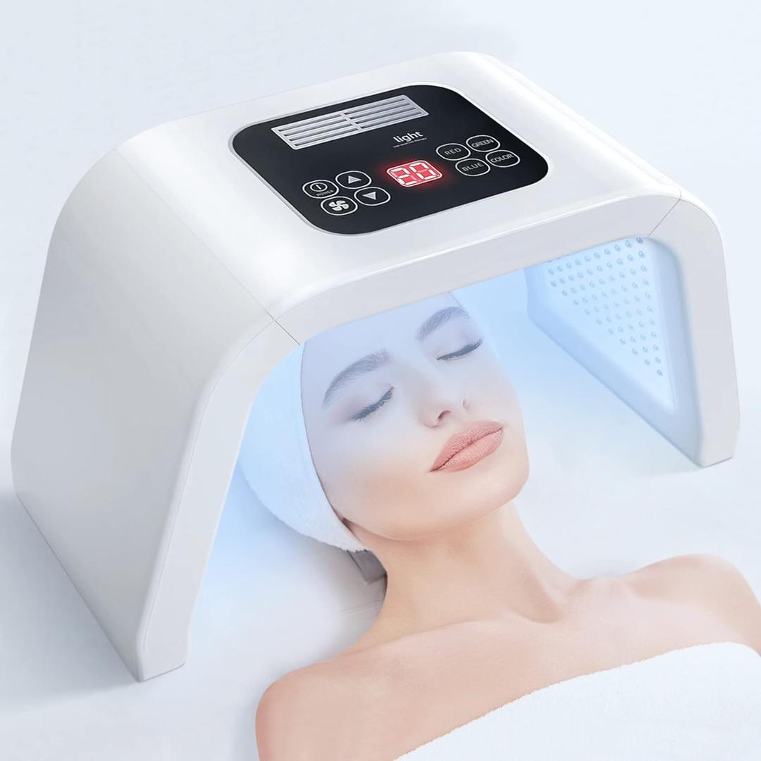 Led-Light-Therapy, Red Light Therapy for Face 7 in 1 Colors LED Facial Skin Care Tool Facial Neck Body Hand Skincare Mask (White)