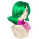 Miss U Hair Short Wavy Green Wig with Scarf for Women Side-swept Bangs Anime Cosplay Wig