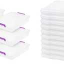 IRIS USA 6 Quart Clear Plastic Storage Bins with Lids and Portable Project Cases (10 Pack) (Violet)