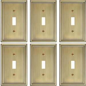 6-Pack Single Toggle Light Switch Cover Plate, Durable Solid Zinc Alloy Decorative Switch Plate Covers, Antique Brass 1 Gang Wall Plate, Corrosion Resistant