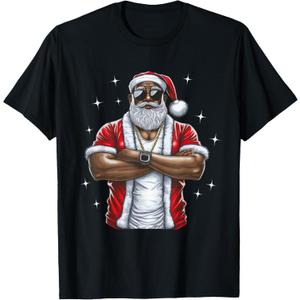 African American Santa Christmas Pajama Cool Black X-Mas T-Shirt