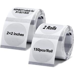 NIIMBOT 2 Rolls Labels for B1 B21 B3S K3, Thermal Printer Labels 2" x 2"50x50mm, Round Clear Labels for DIY Logo Design, Jar Label, Name Tag(Round Clear) (Tt50*50-150clear)