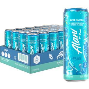 Alani Nu BLUE SLUSH, Sugar Free, Low Calorie Energy Drinks, 200mg Caffeine, Biotin, B Vitamins, Zero Sugar, 10 Calories, 12 Fl Oz Cans, 24 Pack BBD: 10-08-2027
