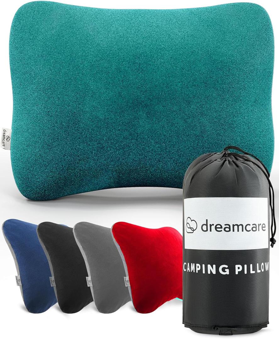 DREAMCARE Camping Pillow, Memory Foam Travel Pillow, Camping Accessories - Small Pillow Camping Essentials Camping Pillows for Sleeping, Backpacking Pillow, Travel Pillows for Sleeping (Medium,Green)