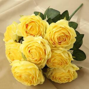 Jasion Artificial Roses Fake Flowers 10 Heads Arrangement Silk Bouquet Glorious Meanings for Home Office Parties and Wedding Decoration (Yellow)