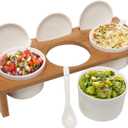 MyGift 10 Pcs Sauce Serving Dish, Hosting Party Essentials Host Gift, 3 Ceramic Ramekin Chip Dip Bowls with Lids & Spoons, Premium Bamboo Server Tray, Condiment Pot Entertaining