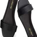 Women's Flat Sandals Square Fashion Basic Sandals Slides Comfortable Slip On Summer for Slippers Casual Peep Toe Beach (9, Black)