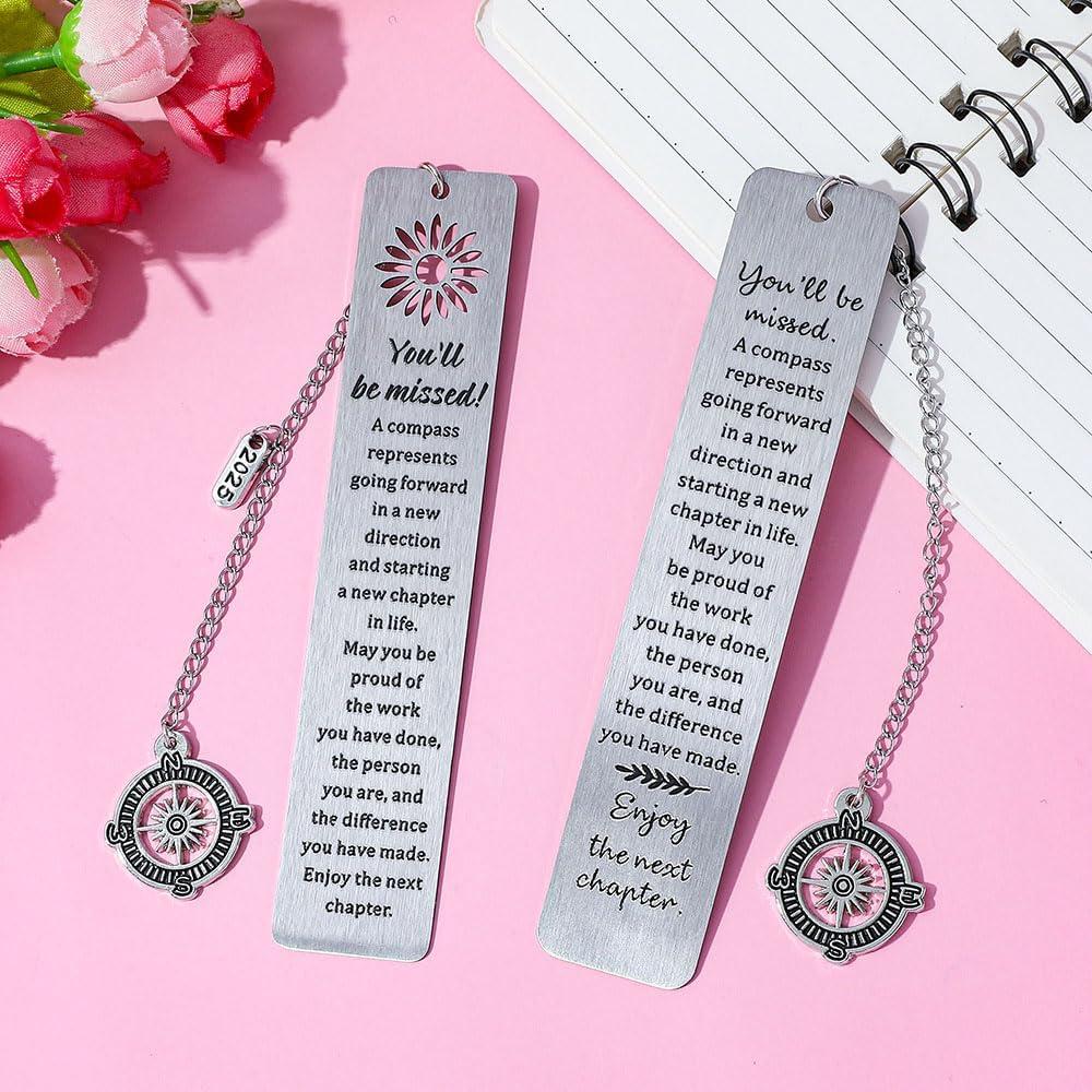 Coworker Leaving Gifts for Women, Farewell Going Away Goodbye Gifts for Coworker Friends Her Boss Teacher Employee Compass Bookmark You Will Be Missed Retirement Gifts for Women (2Pcs)