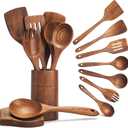 Wooden Spoons for Cooking,9 Pcs Teak Kitchen Utensil Set Wooden Cooking Utensils Wooden Spatula for Cooking