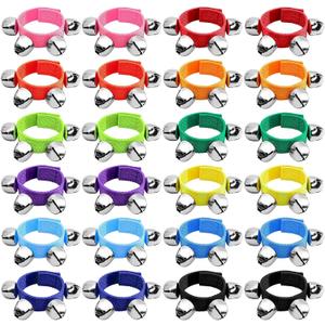 24 Pcs Wrist Band Jingle Bells, 12 Colors Band Wrist Bells Ankle Bells, Adjustable Musical Hand Bells Jingle Bell Bracelets for Kids, Rhythm Instrument Percussion Christmas Party Favors