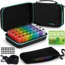 Monthly Pill Organizer 2 Times a Day with Weekly Pill Bag, 30 Day Pill Organizer 2 Times a Day with 32 Compartments, Monthly Stickers, Shoulder Strap, Hard Travel Case Medicine Vitamins Case