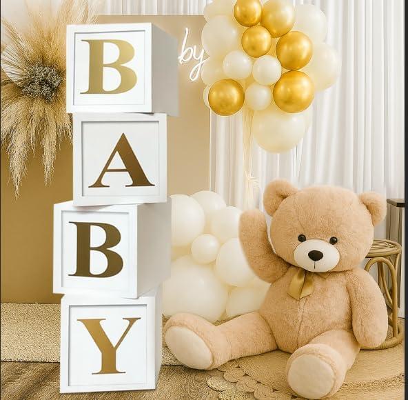 Baby Shower Decorations Baby Balloon Boxes Blocks with 30 Letters for DIY Boy Girl 1st Birthday, Teddy Bear Baby Shower, Bridal Shower, Gender Reveal Party Decoration by QIFU