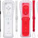 4 Packs Classic Remote Controller Compatible for Wii Wii U Console, Gamepad with Soft Silicone Sleeve and Wrist Strap (Black+White+Red+Blue)