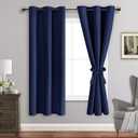 JIUZHEN Blackout Curtains with Tiebacks - Thermal Insulated, Light Blocking and Noise Reducing Grommet Curtain Drapes for Bedroom and Living Room, Set of 2 Panels, 42 x 63 Inch Length, Navy Blue